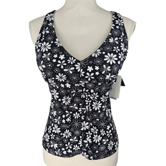 Salt + Cove Black Floral Daisy Print Tankini Top Juniors Plus Size 0 12/14 - Picture 1 of 14